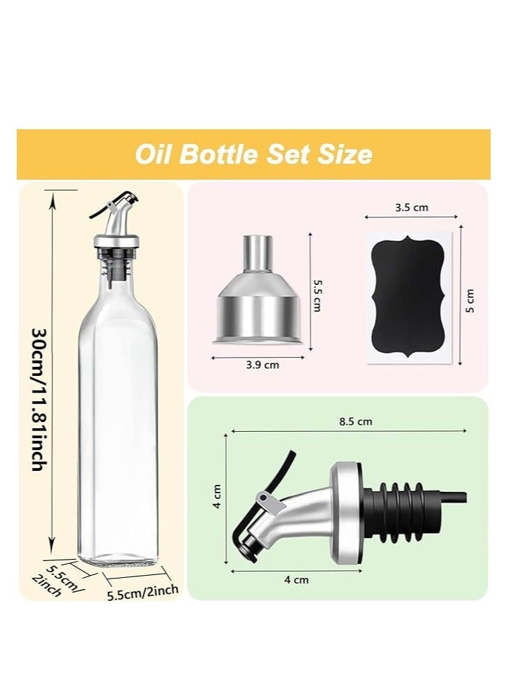 HOME ZONE Olive Oil Dispenser Bottle Set of 2 Oil and Vinegar Cruet Set 17oz 500 ml Oil Bottles for Kitchen Square Tall Glass Oil Bottle with 4 Labels 2 Pourers and 1 Funnel（500ml） - Image 3